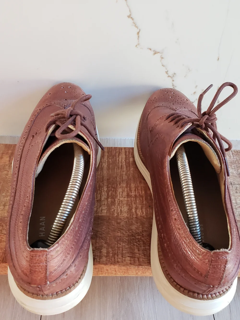 Cole Haan Brown Leather Wingtip Derby with‎ White Sole